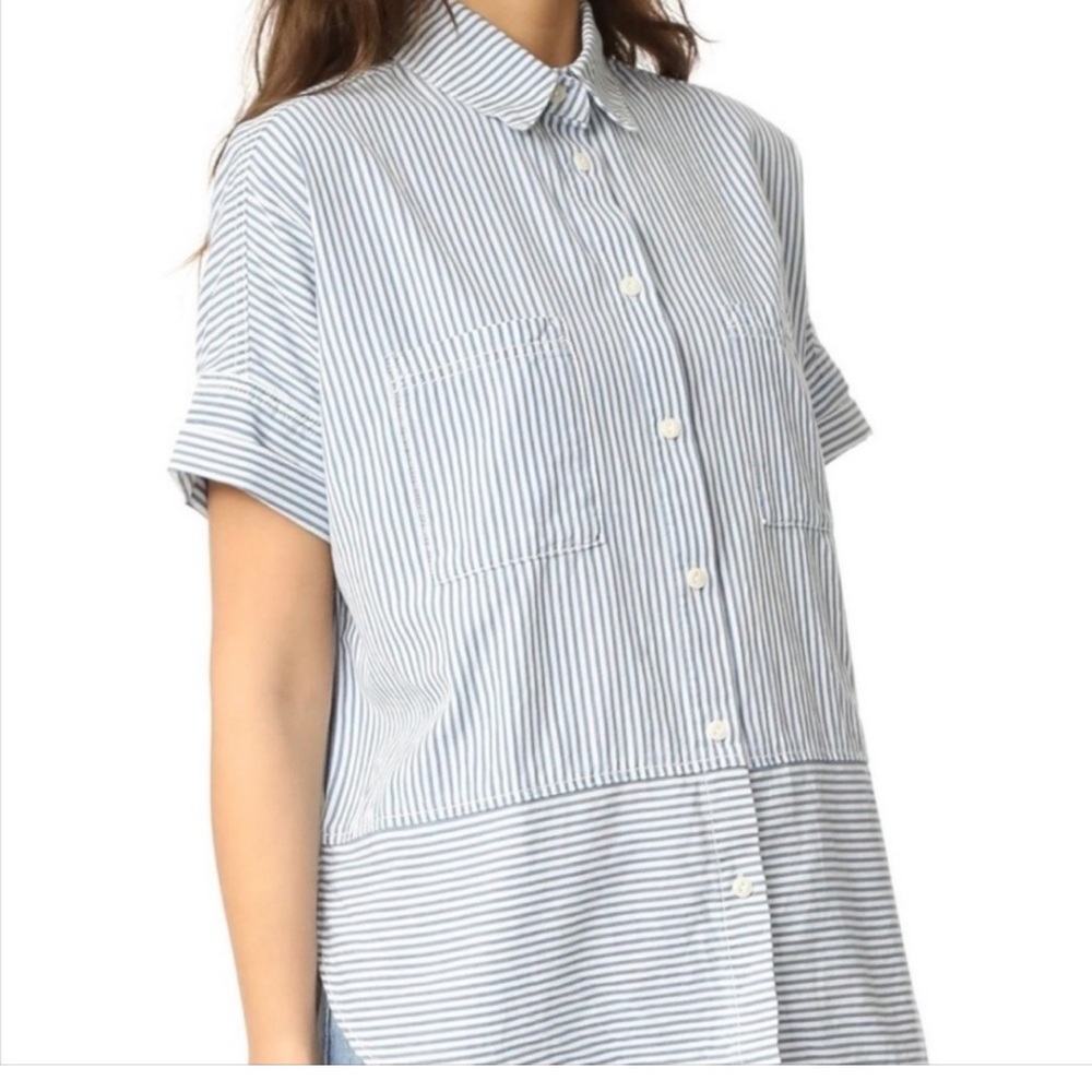 Madewell Courier Blue and White Striped Shirt
